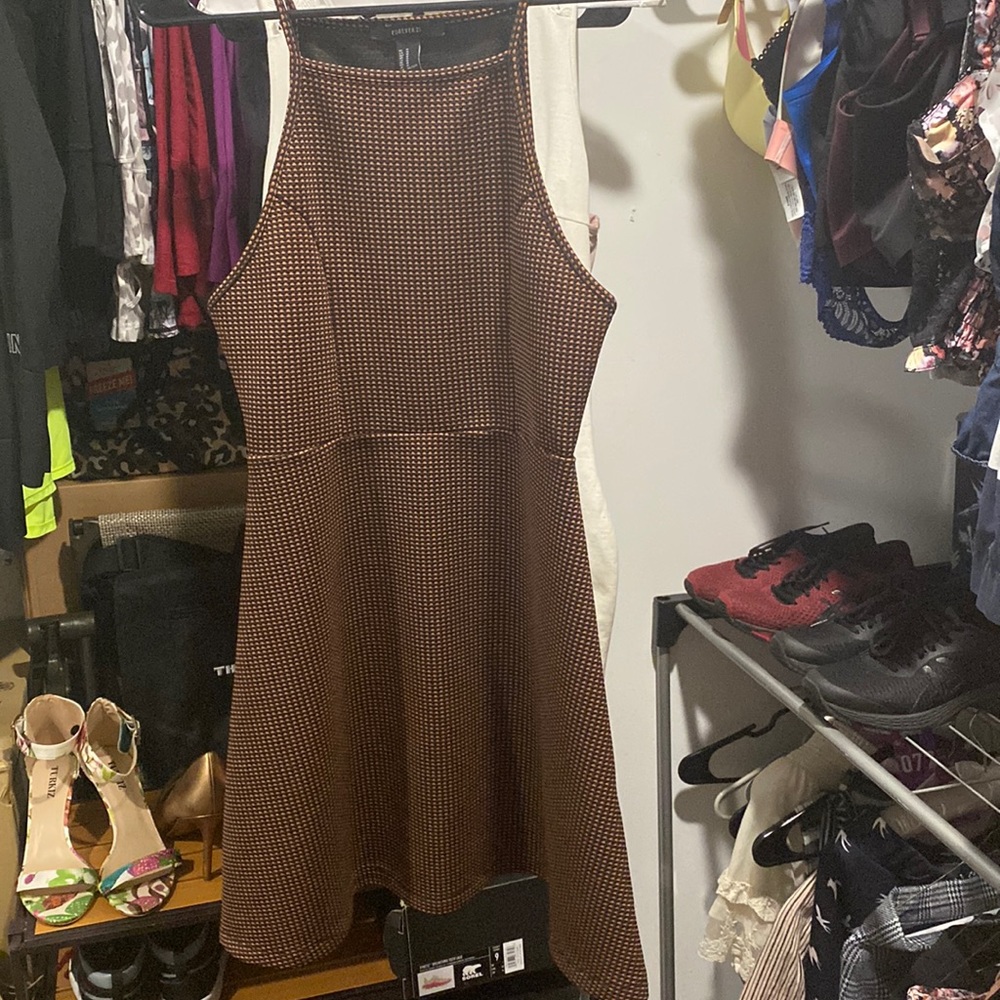 Checkered Halter Knit Dress Black Brown Size Large